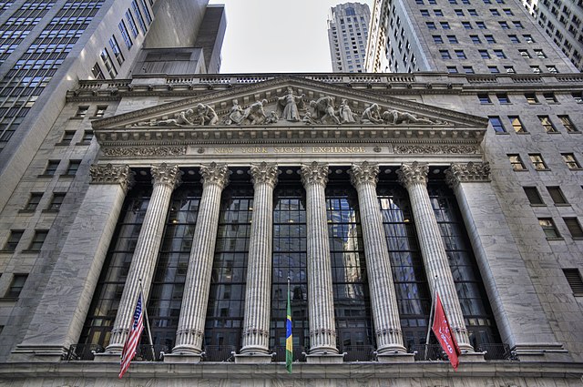 Stock exchange building or stock market graph