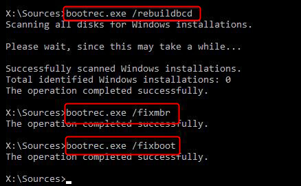 Type bootrec /fixboot and press Enter to fix the boot configuration.
Wait for the repair process to complete and restart the computer.
