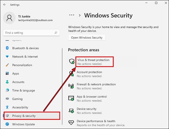 Under Virus & threat protection settings, click on Manage settings.
Toggle the switch under Real-time protection to Off.