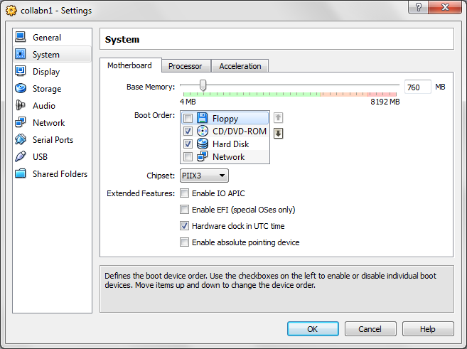 VirtualBox configuration settings
