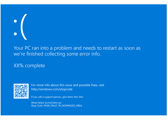 Windows error message screen