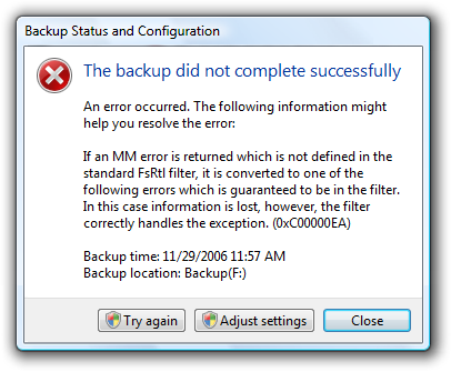Windows error message with troubleshooting steps