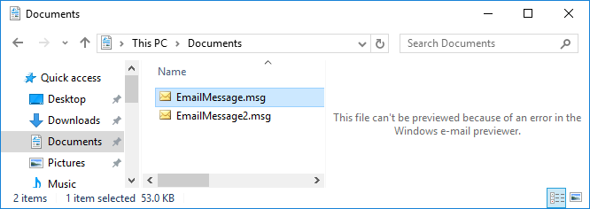 Windows file explorer with error message