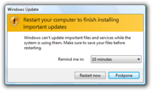 Windows update dialog box
