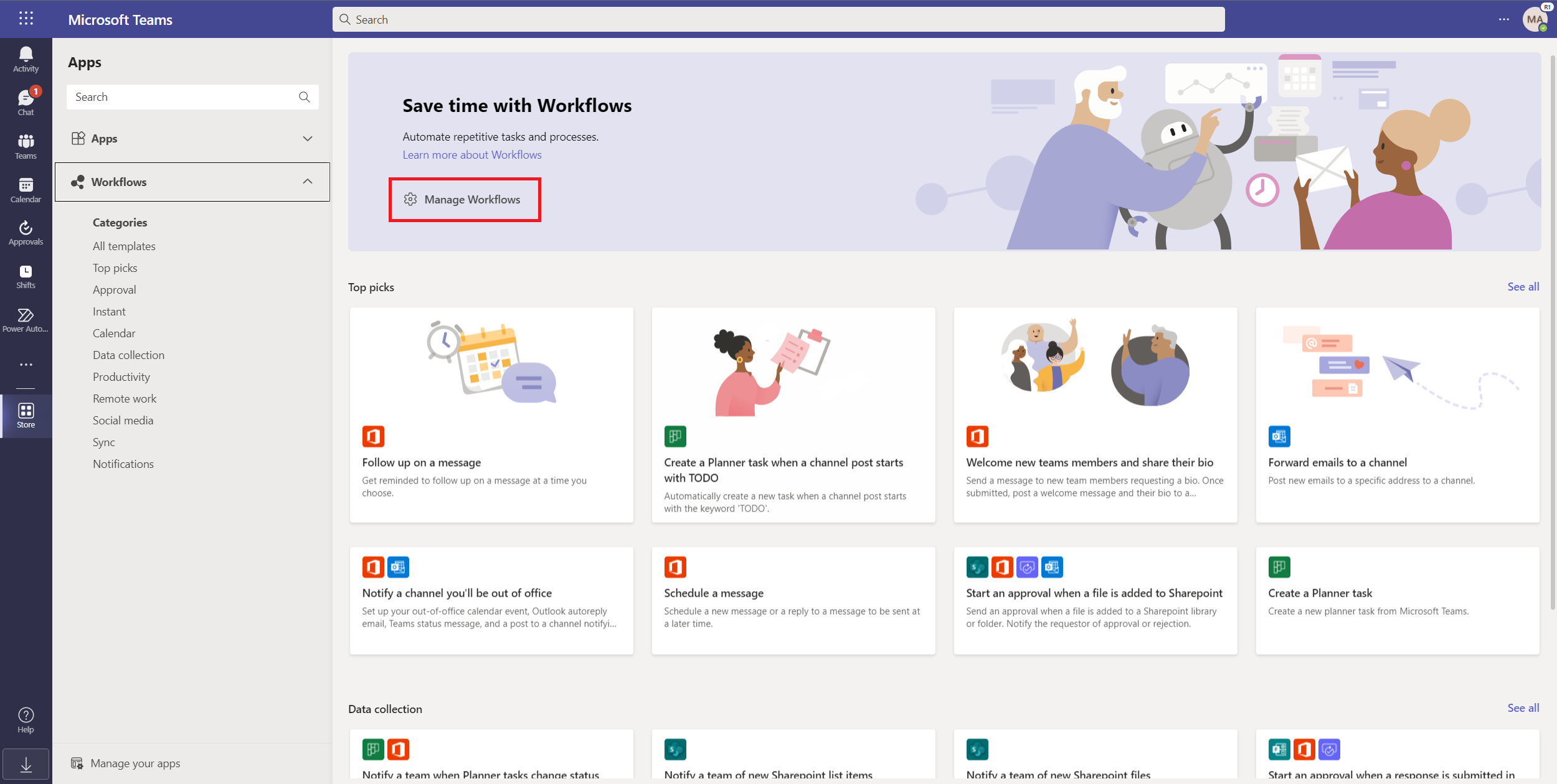 Workflow automation
Team site creation and management