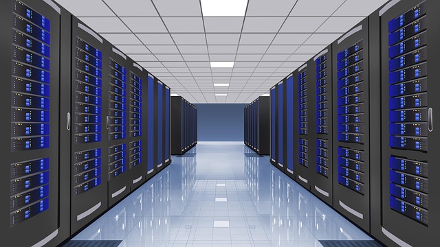 An illustration of a data center room with server racks
