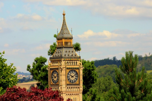 A clock tower similar to Big Ben surrounded by trees