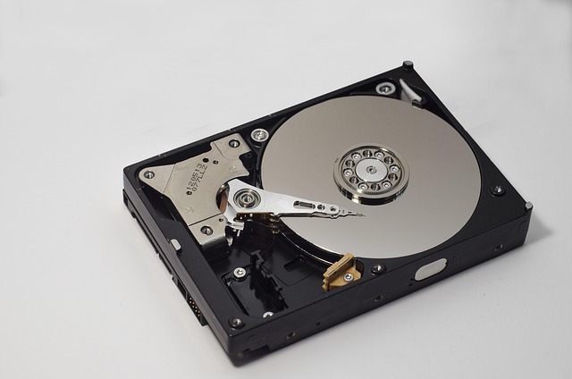 An opened computer hard disk drive